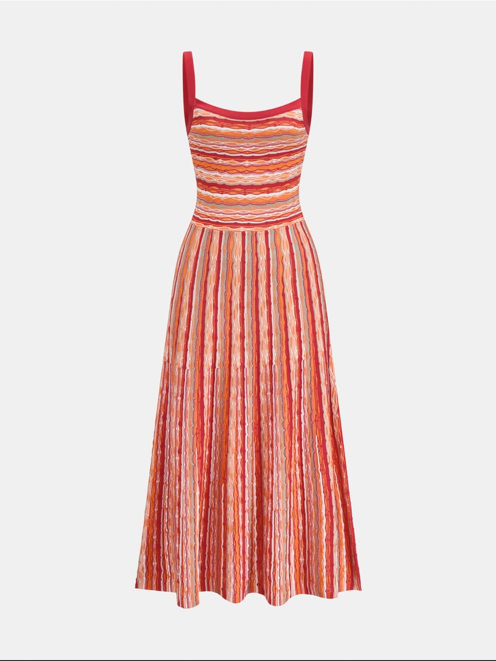 Red Orange Striped Sleeveless Knit Midi Dress - Picture 2 of 3
